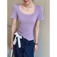 批发已出货 方领<b class='q'>短袖</b>针织衫<b class='q'>女</b>夏季2026新款法式时尚百搭显瘦气质上衣