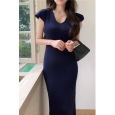 批发已出货 韩国chic高贵包臀针织高级感V领<b class='q'>连衣裙</b>女通勤<b class='q'>职业</b>包臀裙