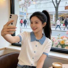 批发2026年夏季新款百搭洋气时尚翻领拼色麻花<b class='q'>针织</b>短袖<b class='q'>开衫</b>