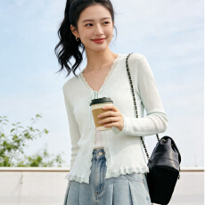 批发2026年夏季新款设计感甜美减龄V领蕾丝花边系带<b class='q'>开衫</b>防晒