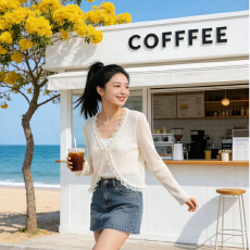 批发2026年夏季新款百搭洋气时尚韩系<b class='q'>甜美</b>减龄蕾丝花边长袖