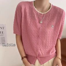 批发已出货 夏季圆领短袖<b class='q'>针织</b>衫百搭宽松显瘦毛衣刺绣<b class='q'>开衫外套</b>上衣