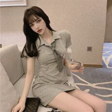 批发酷酷哒超辣棒球选手显瘦连衣裙女polo领元气少女欲纯裙子