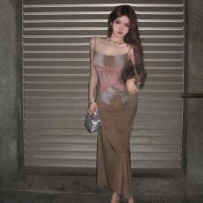 批发已出货美式复古风蝴蝶印花吊带裙女夏季性感辣妹收腰连衣裙<b class='q'>长裙</b>子