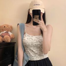 批发母印花带胸垫套头吊带背心女夏外穿辣妹短款<b class='q'>修身</b>百搭小众美背上衣