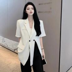 批发纯欲风通勤西装短袖<b class='q'>外套</b>女装薄款夏季新款宽松版<b class='q'>休闲</b>开叉西服上衣