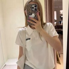 韩系慵懒翻领卷边短袖针织衫女2026夏季新款显瘦宽松小众百搭上衣