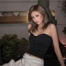批发美式ins纯色气质修身抹胸女纽扣<b class='q'>露</b><b class='q'>脐</b><b class='q'>背心</b>上衣夏季