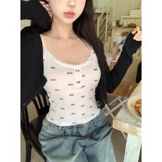 批发蕾丝花边蝴蝶结吊带<b class='q'>背心</b>甜<b class='q'>辣妹</b>修身<b class='q'>露</b><b class='q'>脐</b>短款上衣