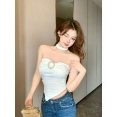 批发<b class='q'>不规则</b>挂脖吊带背心女夏季纯欲辣妹一字肩抹胸小上衣