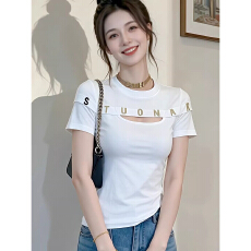 批发显瘦时尚百搭圆领上衣镂空修身字