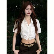 批发已出货白<b class='q'>衬衫</b>女小个子短款收腰辣妹短袖显瘦百搭<b class='q'>衬衣</b>
