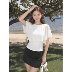 批发 已出货 假两件披肩T恤女夏新款设计感修身显瘦百搭