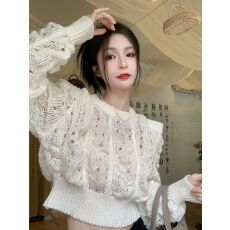 批发已出货镂空薄款泡泡袖针织衫女秋季新款短款收腰长袖麻花<b class='q'>毛衣</b>