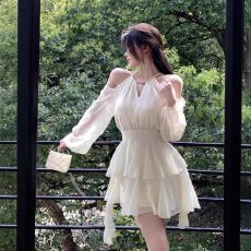 批发已出货法式收腰<b class='q'>雪纺</b>气质女2026秋季新款设计感仙女荷叶边蛋糕杏