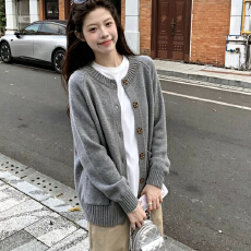 批发已出货毛衣外套女厚款秋冬新款宽松外搭纯棉针织开衫上衣