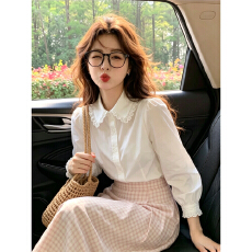 批发已出货韩系别致减龄<b class='q'>娃娃领</b>白色衬衫女秋季2026甜美蕾丝花边显瘦
