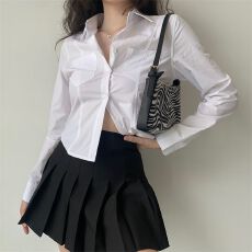 批发已出货设计感小众白色长袖<b class='q'>衬衫</b>女春秋新款<b class='q'>韩版</b>百搭内搭外穿<b class='q'>衬衣</b>