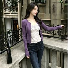 批发已出货紫色针织开衫女春季修身显瘦叠穿内搭<b class='q'>打底</b><b class='q'>背心</b>两件套