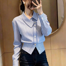 批发时尚通勤<b class='q'>条纹</b>上衣高级感<b class='q'>衬衫</b>女装2026春秋季新款长袖<b class='q'>衬衣</b>正肩百搭