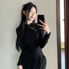 批发已出货高级感新中式气质国风长袖<b class='q'>T</b><b class='q'>恤</b>女春秋季复古显瘦内搭上衣
