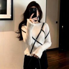 批发已出货小香风不规则花边针织衫秋冬季内搭打底女修身设计感<b class='q'>长袖</b>