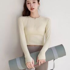 批发已出货美式<b class='q'>长袖</b>秋季时尚瑜伽服女运动t恤显瘦上衣