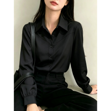 批发已出货黑色衬衫女秋季设计感小众通勤职业修身显瘦叠穿<b class='q'>长袖</b>衬衣