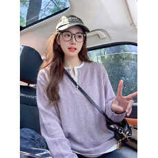 批发已出货官图特价<b class='q'>大码</b><b class='q'>女装</b>薄款卫衣春秋薄新款纯色假两件韩系宽松V