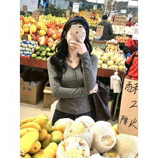 已出货官图 原版布料 灰色v领女秋冬季美式复古修身显瘦T恤