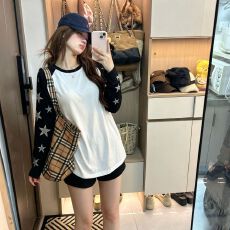批发已出货美式拼接星星烫钻长袖t恤女春秋瘦<b class='q'>休闲</b>打底衫内搭上衣