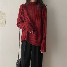 已出货2026年秋冬新款女中长款宽松慵懒风春装半高领针织上衣