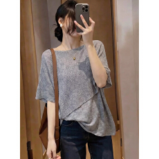已出货灰色不规则披肩假两件斗篷式上衣女夏季新款miu系漂亮短