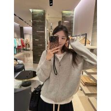 批发已出货韩系慵懒风灰色华夫格连帽拉链针织毛衣开衫<b class='q'>女</b>装秋季<b class='q'>新款</b>