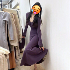 批发已出货 法式内搭蕾丝V领紫色<b class='q'>连衣裙</b>子女秋冬季2026新款打底包臀气