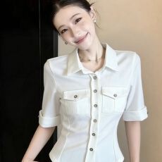 批发已出货辣妹工装<b class='q'>衬衫</b>2026夏季爆款高级气质polo领百搭上衣