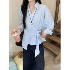 批发已出货韩系通勤风设计感绑带收腰<b class='q'>衬衫</b>女早秋温柔甜美气质小众别