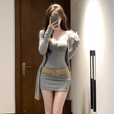 批发已出货美式<b class='q'>街头</b>辣妹修身包臀吊带连衣裙开衫女装2026初秋新款高级