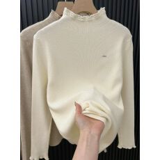 已出货 法式精致miu系木耳边女装秋冬半高领内搭毛衣长袖针织上衣