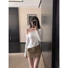 批发已出货 蕾丝花边拼接设计感斜肩<b class='q'>T</b><b class='q'>恤</b>女新款短款<b class='q'>露肩</b>上衣