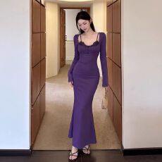 批发已出货 名媛纯欲性感辣妹法式修身<b class='q'>连衣裙</b>秋冬吊带拼接<b class='q'>蕾丝</b>花边
