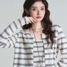 批发已出货 原版懒人棉 条纹针织开衫女秋冬<b class='q'>吊带</b><b class='q'>背心</b>上衣打底两件套