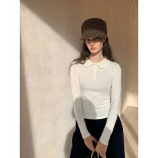 批发已出货 白色娃娃领长袖<b class='q'>T</b><b class='q'>恤</b>女春季Polo领修身内搭打底衫上衣