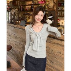 批发已出货 条纹蕾丝拼接蝴蝶结长袖<b class='q'>T</b><b class='q'>恤</b>女早春修身打底内搭上衣