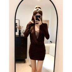 批发已出货 蕾丝拼接V领修身连衣裙女秋冬收腰显瘦性感纯欲包臀<b class='q'>短裙</b>