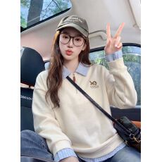 批发已出货 高品质大码女装200斤卫衣女春秋薄刺绣拉链宽松POLO领上衣