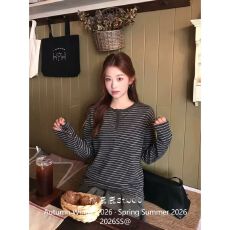 批发已出货 高品质云感呼吸/舒适撞色条纹亨利领长袖条纹t