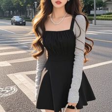 批发已出货 高品质涩谷百搭时尚<b class='q'>连衣裙</b>女秋季设计感收腰显瘦短裙子