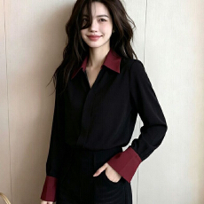 批发已出货 高品质法式撞色长袖<b class='q'>衬衫</b>女2026秋季新款<b class='q'>百搭</b>通勤气质衬