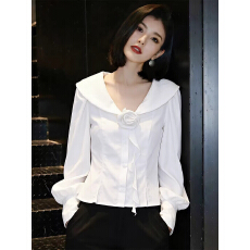 批发已出货 高品质韩系海军领系带纯色花朵<b class='q'>衬衫</b>女秋季新款通勤<b class='q'>百搭</b>